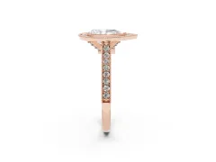 Pear Cut Diamond Halo Milgrain Pavé Band Ring Set in Rose gold with Prong Setting
