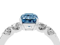 Fancy Blue Emerald Cut Diamond Five-Stone Prong Set Engagement Ring Set in White gold with Channel Band