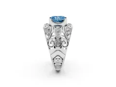Fancy Blue Radiant Cut Diamond Art Deco Ring Set in White gold with Pavé Split Shank