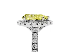 Fancy Yellow Pear Cut Diamond Pavé Halo Engagement Ring Set in White gold with Pavé Band and Prong Setting