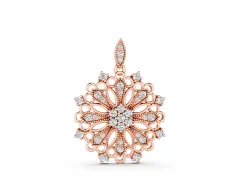 Round Diamond Cluster Pendant Set in Rose gold with Milgrain Floral Frame