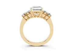 Asscher Cut Diamond Five-Stone Prong Set Band Ring Set in Yellow gold with Polished Band