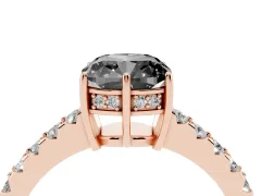 Fancy Black Cushion Cut Diamond Solitaire Engagement Ring Set in Rose gold with Pavé Band and Prong Setting