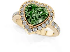Fancy Green Heart Cut Diamond Halo Ring Set in Yellow gold with Pavé Shank and Prong Setting