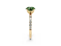 Fancy Green Round Cut Diamond Solitaire Engagement Ring Set in Yellow gold with Round Pavé Band and Prong Setting
