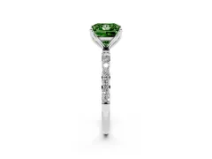 Fancy Green Princess Cut Diamond Solitaire Engagement Ring Set in White gold with Round Pavé Band and Prong Setting