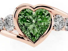 Fancy Green Heart Cut Diamond Bezel Bypass Ring Set in Rose gold with Round Accents