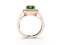 Fancy Green Princess Cut Diamond Halo Ring Set in Rose gold with Accent-Lined Split Shank and Prong Setting