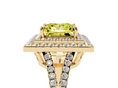 Fancy Yellow Princess Cut Diamond Double Halo Ring Set in Yellow gold with Pavé Band