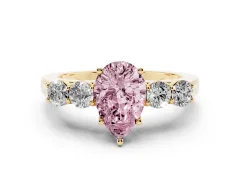Fancy Pink Pear Cut Diamond Five-Stone Prong Set Band Ring Set in Yellow gold with Polished Band