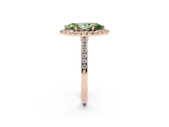 Fancy Green Marquise Cut Diamond Halo Pavé Engagement Ring Set in Rose gold with Prong Setting