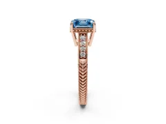 Fancy Blue Asscher Cut Diamond Solitaire Pavé Milgrain Engagement Ring Set in Rose gold with Prong Setting