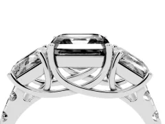 Fancy Black Asscher Cut Diamond Three-Stone Ring Set in White gold with Pavé Band