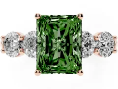Fancy Green Radiant Cut Diamond Five-Stone Prong Set Ring Set in Rose gold with Classic Band