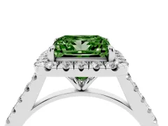 Fancy Green Princess Cut Diamond Halo Pavé Engagement Ring Set in Platinum with Prong Setting