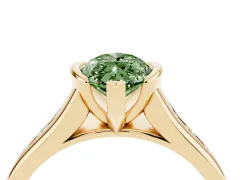 Fancy Green Marquise Cut Diamond Bezel-Set Solitaire Ring Set in Yellow gold with Channel-Set Band