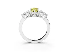 Fancy Yellow Marquise Cut Diamond Solitaire Ring Set in Silver with Cluster Accents on Each Side