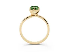 Fancy Green Emerald Cut Diamond Solitaire Engagement Ring Set in Yellow gold with Classic Plain Band