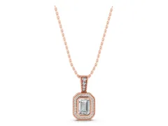 Emerald Cut Halo Diamond Pendant Set in Rose gold with Pavé Halo