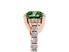 Fancy Green Cushion Cut Diamond Solitaire Ring Set in Rose gold with Brilliant Pavé Band and Prong Setting