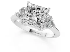 Princess Cut Diamond Cluster Ring Set in Silver with Plain Band and Prong Setting