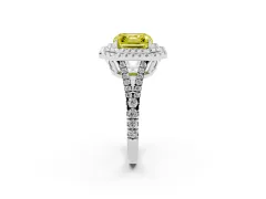 Fancy Yellow Asscher Cut Diamond Double Halo Ring Set in Silver with Pavé Band