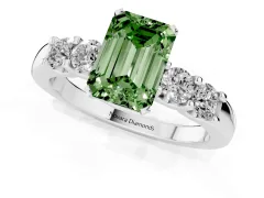 Fancy Green Emerald Cut Diamond Five-Stone Prong Set Engagement Ring Set in Silver with Channel Band