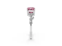 Fancy Pink Radiant Cut Diamond Ring Set in White gold with Scattered Round Accents