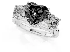 Fancy Black Heart Cut Diamond Three-Stone Ring Set in White gold with Braided Band