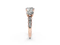 Round Cut Diamond Three-Stone Ring Set in Rose gold with Pavé Band