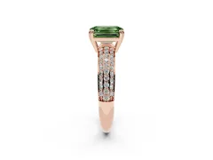Fancy Green Emerald Cut Diamond Solitaire Ring Set in Rose gold with Multi-Row Round Pavé Band and Prong Setting