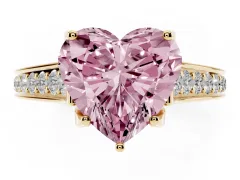 Fancy Pink Heart Cut Diamond Solitaire Pavé Engagement Ring Set in Yellow gold with Prong Setting