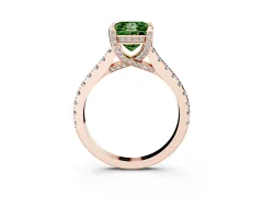 Fancy Green Princess Cut Diamond Solitaire Ring Set in Rose gold with Brilliant Pavé Band and Prong Setting