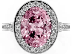 Fancy Pink Oval Cut Diamond Halo Engagement Ring Set in Silver with Accent Split Shank Band
