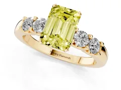 Fancy Yellow Emerald Cut Diamond Five-Stone Prong Set Engagement Ring Set in Yellow gold with Channel Band