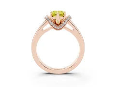 Fancy Yellow Radiant Cut Diamond Pavé Band Solitaire Ring Set in Rose gold with Prong Setting