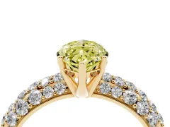 Fancy Yellow Marquise Cut Diamond Pavé Band Solitaire Ring Set in Yellow gold with Close-Set Accent Stones and Prong Setting