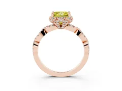 Fancy Yellow Princess Cut Diamond Halo Twist Band Solitaire Ring Set in Rose gold with Prong-Set Center Stone