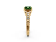 Fancy Green Asscher Cut Diamond Solitaire Pavé Milgrain Engagement Ring Set in Yellow gold with Prong Setting