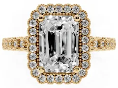 Radiant Cut Diamond Halo Ring Set in Yellow gold with Pavé Milgrain Band