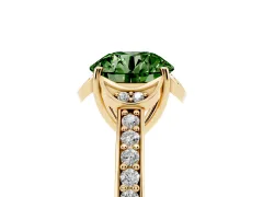Fancy Green Round Cut Diamond Halo Ring Set in Yellow gold with Channel Set Band and Prong Setting