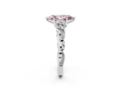 Fancy Pink Marquise Cut Diamond Vine Band Solitaire Ring Set in Silver with Milgrain Prong Setting