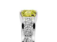 Fancy Yellow Princess Cut Diamond Pavé Engagement Ring Set in Silver with Prong Setting