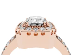 Emerald Cut Diamond Halo Ring Set in Rose gold with Pavé Shank and Prong Setting