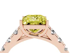 Fancy Yellow Princess Cut Diamond Solitaire Ring Set in Rose gold with Cut-Down Micro Pavé Band and Prong Setting