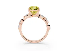 Fancy Yellow Princess Cut Diamond Solitaire Ring Set in Rose gold with Twisted Marquise Accent Band