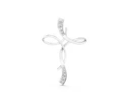 Pavé Round Diamond Twist Cross Pendant Set in Silver with Prong Setting