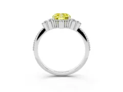 Fancy Yellow Cushion Cut Diamond Cluster Ring Set in White gold with Beaded Band