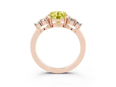 Fancy Yellow Round Cut Diamond Solitaire Ring Set in Rose gold with Cluster Accents on Each Side