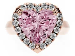 Fancy Pink Heart Cut Diamond Halo Solitaire Engagement Ring Set in Rose gold with Square Band and Prong Setting
